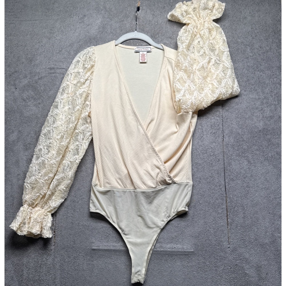 Flying Tomato Cream Lace Sleeve Wrap Bodysuit Romantic Boho Top Women's Medium